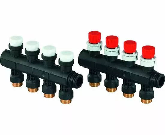 Usystems: коллектор с клапанами пластиковый, выходы 3x 3/4 евроконус '1и, типоразмер: 3/4E, тип поставки*: Штука, тип балансировки: клапан, Выходы: 3 Европейское качество