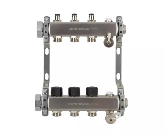 Usystems: КОЛЛЕКТОР UN 1"" с клапанами, стальной, выходы 3/4"" euro Usystems, тип балансировки: клапан, Выходы: Выберите количество Европейское качество