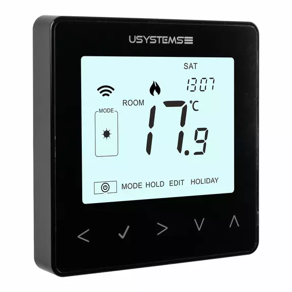 Usystems: Проводной термостат цифровой TWL-9 Modbus чёрный USYSTEMS, Сенсорный экран: да, Цвет: черный, Напряжение, В: 24 Европейское качество