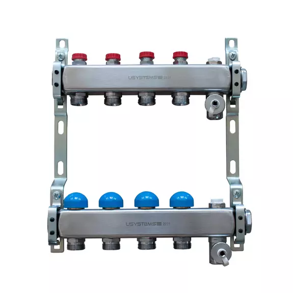Usystems: Коллектор FT с клапанами стальной, выходы 10x3/4" Евроконус  USYSTEMS, типоразмер: 3/4E, тип поставки*: Штука, характеристика прайса *: Smart components, тип балансировки: клапан, Выходы: 10 Европейское качество