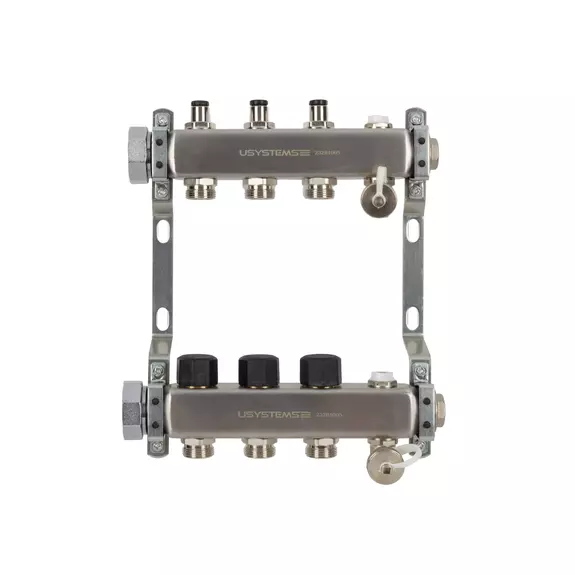 Usystems: Коллектор un 1"" с клапанами, стальной, выходы 3/4"" euro USYSTEMS, тип балансировки: клапан, Выходы: Выберите количество Европейское качество